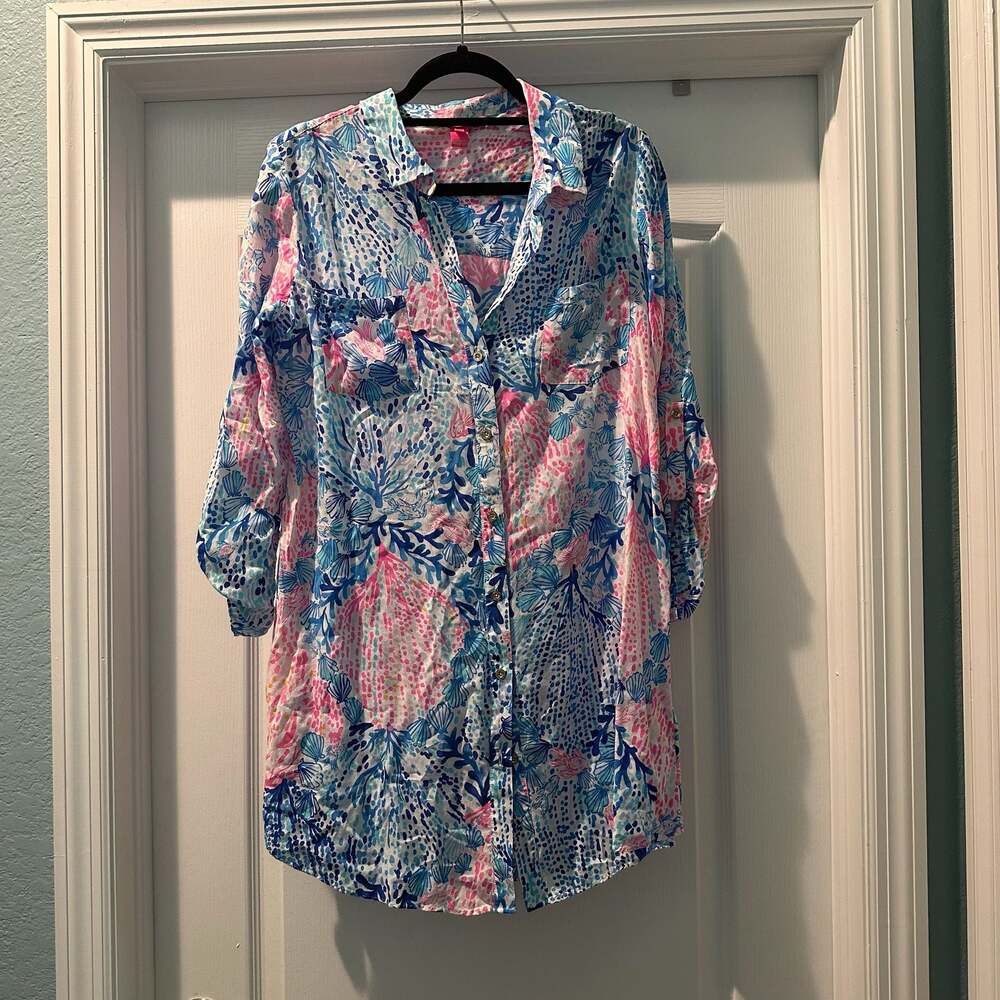 Lilly Pulitzer® Natalie Cover-Up Shirtdress - Resort White Sway With Me